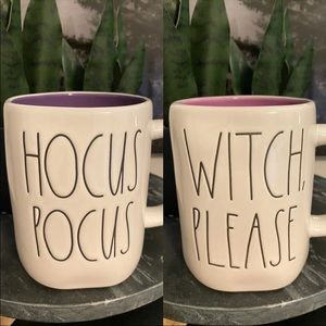 Set Of 2 Rae Dunn Halloween Mugs With Purple Accent 
Hocus Pocus 
Witch, Please
